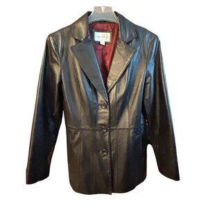 Worthington Womens Black Genuine Leather Button Closure Lined Jacket SZ Small